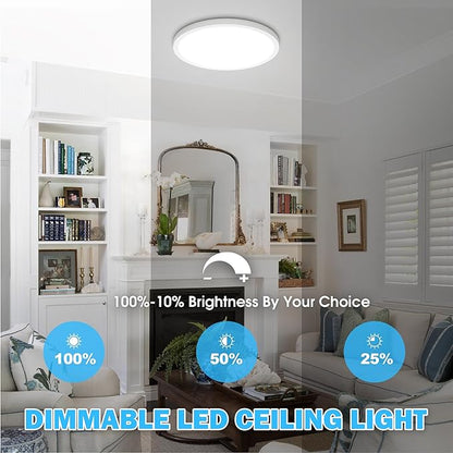 SunRider 4 Pack 12 Inch LED Flush Mount Ceiling Light, 2400LM, 5000K Daylight White, 24W Dimmable Modern Slim Round Flat Ceiling Lights for Bedroom