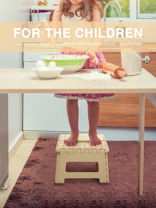 Folding Step Stool 9", Kids Step Stool, Heavy Duty Step Stools for Adults, Compact Foot Stools, Light-Weight Toddler Step Stool for Kitchen, Bathroom, Holds Up to 300 lbs (Khaki)