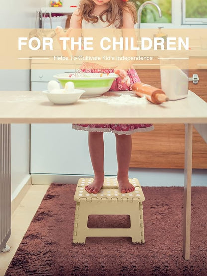 Folding Step Stool 9", Kids Step Stool, Heavy Duty Step Stools for Adults, Compact Foot Stools, Light-Weight Toddler Step Stool for Kitchen, Bathroom, Holds Up to 300 lbs (Khaki)