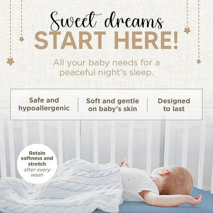 Bassinet Fitted Sheets - Compatible with Ingenuity Foldaway Rocking & Lullanight Soothing | 100% Organic Muslin Cotton - Light Blue + Dark Blue | 32x19 (2 Pack)