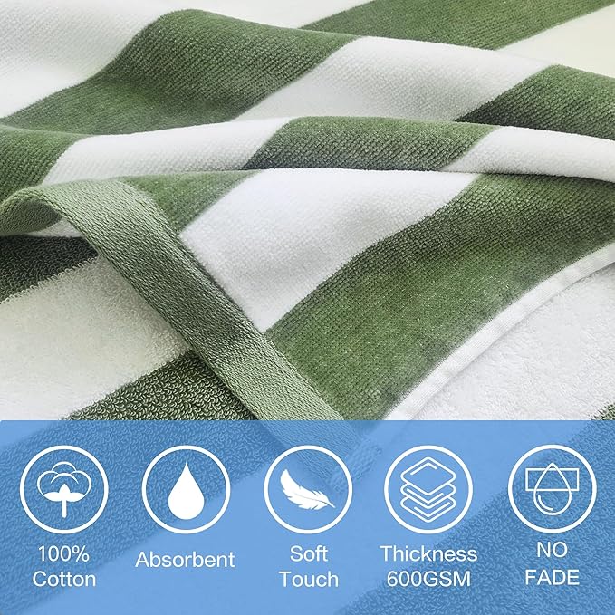 VOOVA & MOVAS Teens Hooded Towel Poncho | Soft, Absorbent Cotton Towel Robe | 8-16Years | Versatile for Pool, Swim,Beach and Bathroom | Hunter Green Cabana Stripe
