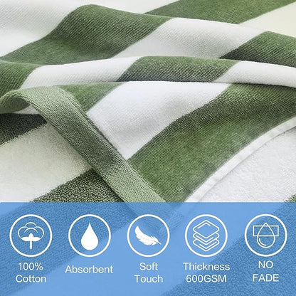VOOVA & MOVAS Teens Hooded Towel Poncho | Soft, Absorbent Cotton Towel Robe | 8-16Years | Versatile for Pool, Swim,Beach and Bathroom | Hunter Green Cabana Stripe