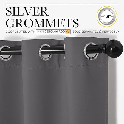 NICETOWN Bedroom Curtains Blackout Drapery Panels, Three Pass Microfiber Thermal Insulated Solid Ring Top Blackout Window Curtains/Drapes (Two Panels, 34 x 84 inches, Gray)