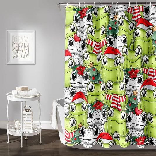 AILONEN Cute Cartoon Frog Shower Curtain,Funny Frog White Green Animal Frog Bath Curtain for Kids Boys Girls,Waterproof Curtain for Bathroom with 12 Plastic Hooks, 36" W x 72" H