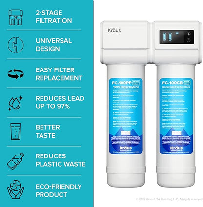 KRAUS Purita 2-Stage Under-Sink Filtration System with Single Handle Drinking Water Filter Faucet in Matte Black, FS-1000-FF-104MB