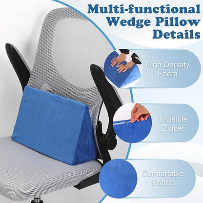 Small Wedge Pillow, Wedge Pillow for Bed Sores, Positioning Pillow, Positioning Wedge, Yoga Wedge Pillow, Mini Wedge Pillow for Laptop, Small Wedge Pillow for Chair (1 Unit, Blue)