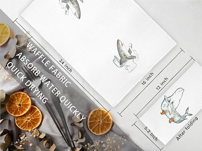 Shark Hand Towels for Bathroom Set of 2 - Shark Bathroom Decor, Coastal Beach Hand Towels, Shark Gifts for Shark Lovers, Coastal Bathroom Decor, 16x24