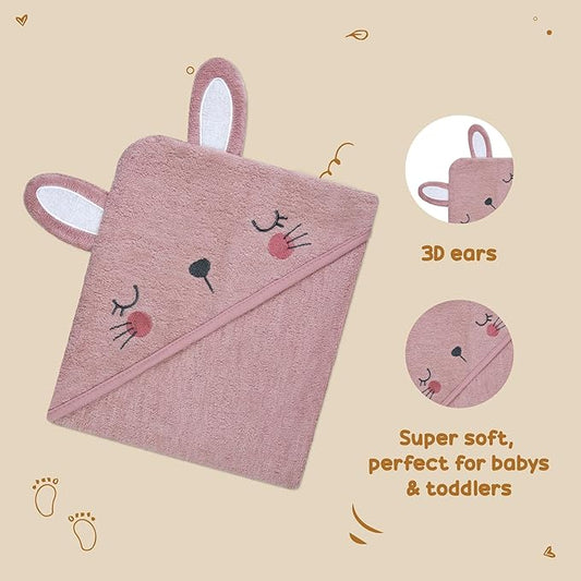 Rene Rofe Hooded Towel with 3D Ears - 100% Cotton Ultra Absorbent, Super Soft Baby Bath Towels for Babies, Toddler, Infant