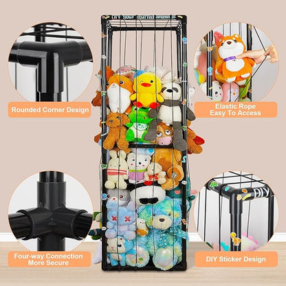 FIOBEE Stuffed Animals Storage Zoo Thicken PVC Tube Kids Toy Storage Organizer with Elastic Band Large Stuffed Animals Holder for Nursery Playroom Bedroom Room Furniture Plush Storage, Black
