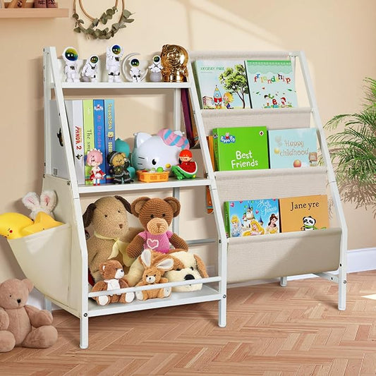 3-Tier Kids White bookshelf for Toy Storage and Display，Montessori Toddler bookcase Holds 100 Collection，Children Book Organizer Suitable for Toddler Baby Kid, Play Room,classroom,Nursery