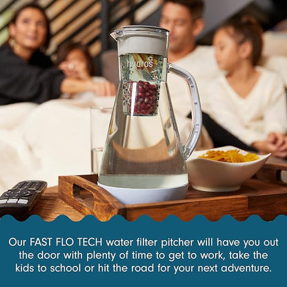 Hydros 64 Ounce Water Filter Pitcher with Patented Fast Flo Tech, 60 Second Quick Fill-Up and BPA-Free Recyclable Filter, Eight Cup Capacity, Grey