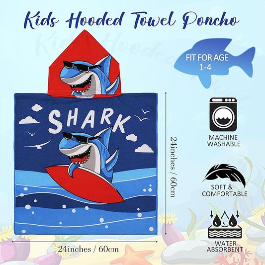 Shark Beach Towel for Ages 1-4, Cute Kids Hooded Bath Towel, 47.2" x 23.6" Super Absorbent Toddler Bath Towel