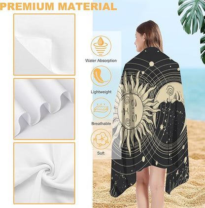 Beach Towel Oversized, Mystical Tarot Card Sun Moon Face Microfiber Beach Towels, Lightweight, Absorbent, Quick Dry, Sand-Free Beach Blanket, Unique Gift for Camping, Pool,Yoga, 29.5” X 59”