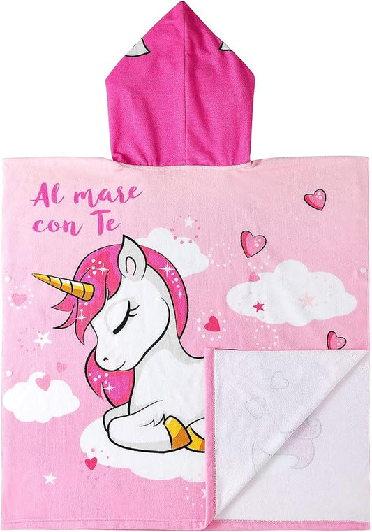 NovForth Kids Beach Towel for Boys Girls, Pink Unicorn Hooded Bath Towel Wrap, Toddler Pool Towel with Hood