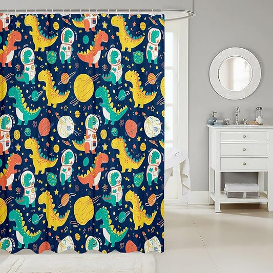 Feelyou Dinosaur Bath Curtain Cute Dinosaur Shower Curtain Kids Toddler Animal Dinosaur Bathroom Shower Curtain Set Kids Dinosaur Kids Bathroom Accessories 72"x72"