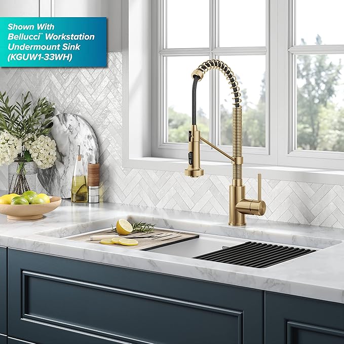KRAUS Bolden Touchless Sensor Commercial Style Pull-Down Single Handle 18-Inch Kitchen Faucet in Brushed Brass, KSF-1610BB