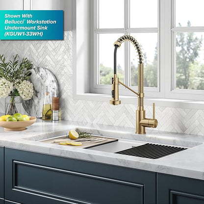 KRAUS Bolden Touchless Sensor Commercial Style Pull-Down Single Handle 18-Inch Kitchen Faucet in Brushed Brass, KSF-1610BB