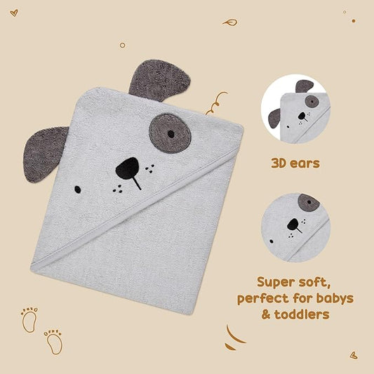 Rene Rofe Hooded Towel with 3D Ears - 100% Cotton Ultra Absorbent, Super Soft Baby Bath Towels for Babies, Toddler, Infant - 30 x 30