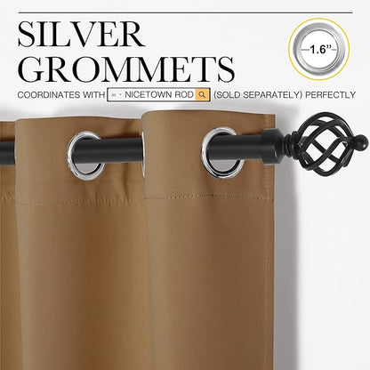 NICETOWN Sleek Blackout Curtains 54 inches Length for Small Windows, Noise Reducing and Block Draft Panels for Door Doorway Laundry Office Luxury Decor Theme (2 Panels, Gold Brown, W34 x L54 -Inch)