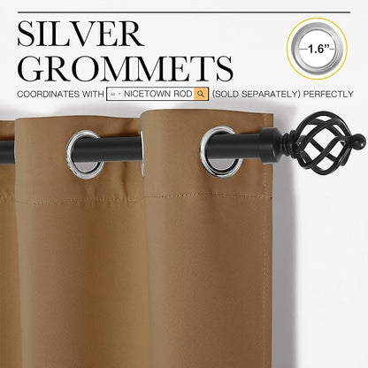 NICETOWN Sleek Blackout Curtains 120 inches Length for Windows, 2 Panels, Gold Brown, W55 x L120 -Inch, Noise Reducing and Block Draft Panels for Door Doorway Laundry Office Luxury Decor Theme