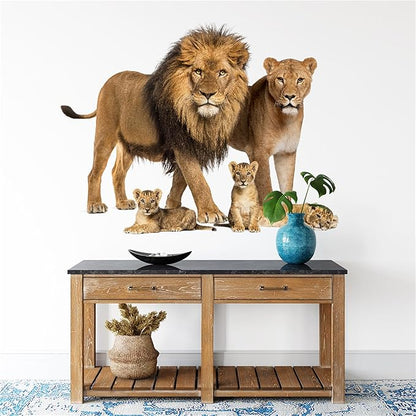 Lion Wall Decals, Vinyl Removable 3D Stickers for Bedroom Nursery Decor - Peel and Stick Cute Baby Girl Boy Toddler Kids Room Art Decoration, Woodland Forest Safari Jungle Mural Waterproof