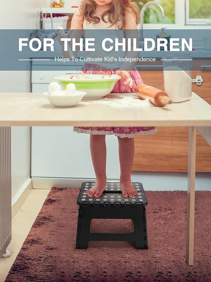 Folding Step Stool 9", Kids Step Stool, Heavy Duty Step Stools for Adults, Compact Foot Stools, Light-Weight Toddler Step Stool for Kitchen, Bathroom, Holds Up to 300 lbs (Black)