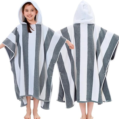 VOOVA & MOVAS Quick Dry Hooded Beach Towels for Boys| Girls | Teens (8-16Years), Absorbent 100% Cotton Thick Poncho Towel Robe for Kids, Perfect for Pool, Beach, Bath and Gifts, Gray White Stripe