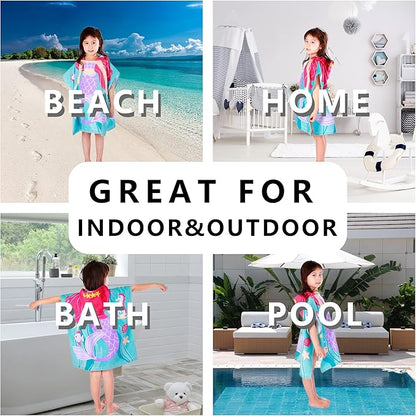 Kids Hooded Beach Bath Towel, Baby Surf Poncho Toddlers Soft Real Cotton Wrap Hooded Towels for Kids Boy Girl