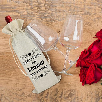 Funny Retirement Gift for Women Men Wine Bag Happy Retirement Gifts for Her Him Boss Coworkers Teachers Appreciation Gift Retired Farewell Leaving Gift for Colleagues Cotton Burlap Wine Bottle Bag