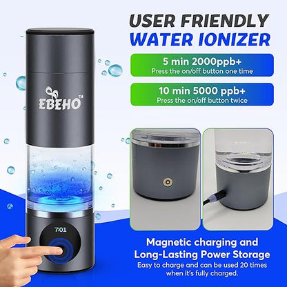 Hydrogen Water Bottle Generator: 5000+PPB Hydrogen Water, SPE PEM Technology, Portable Water Ionizer, Food-Grade & Shock-Proof Cup, Long-Lasting Battery, Leakproof - Easy to Use & Carry