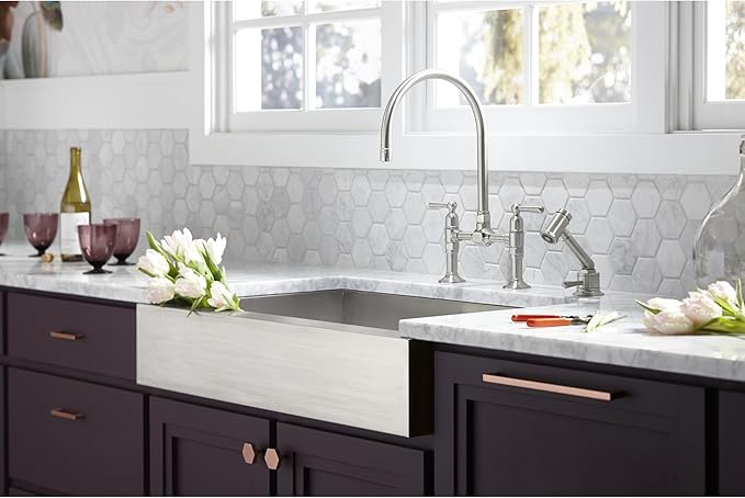 KOHLER Vault 30" Single Bowl 18-Gauge Stainless Steel Apron Front Kitchen Sink Undermount Installation K-3943-NA
