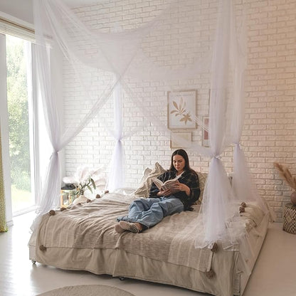 Canopy Bed Curtains with Lights, White Bed Canopy For Girls & Adults | Fits Full, Double, Queen, King | Bed Curtains From Ceiling Or Bed Frame, Bed Curtains, Bed Canopies & Drapes, Princess Bed