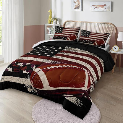 Bedbay Flag Camo Comforter Set King Camouflage Bedding American Flag Comforter Set King Vintage Camo Football Bedding Teen Boys Military Army Comforter 4 Pcs Rugby Ball Games Sports Theme Duvet Set