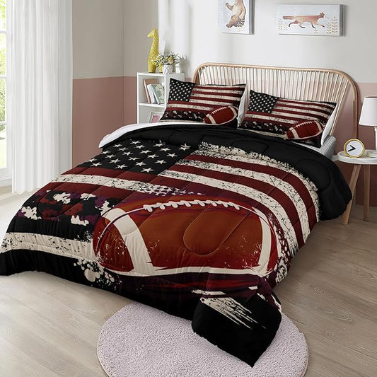 Bedbay Flag Camo Comforter Set King Camouflage Bedding American Flag Comforter Set King Vintage Camo Football Bedding Teen Boys Military Army Comforter 4 Pcs Rugby Ball Games Sports Theme Duvet Set