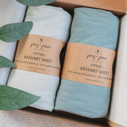 Bassinet Fitted Sheets 33x20 for Baby Beside Dreamer Bassinet & Bedside Sleeper – Snuggly Soft 100% Jersey Cotton – Light + Dark Sage Green – 2 Pack