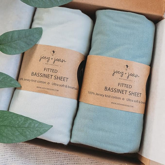 Bassinet Sheets 20x30 Inch for Graco Travel Lite Crib, Sense2Snooze, My View 4 in 1, Dream Suite and Guava Bassinet – 100% Jersey Cotton Fitted Sheets – Light + Dark Sage Green – 2 Pack
