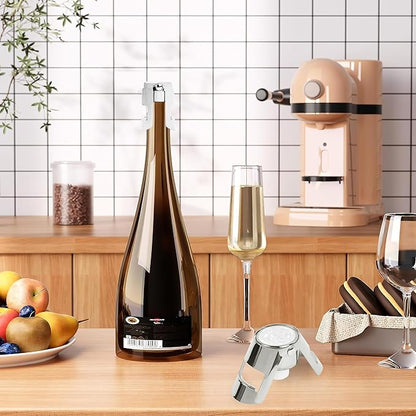 LIZIMANDU Champagne Stopper, Stainless Steel Bottle Plug Sealer for Sparkling Wine, Superior Leak,keeps Wine, Champagne, Prosecco, Cava, and Sparkling Wine fresh longer(1-Silver)