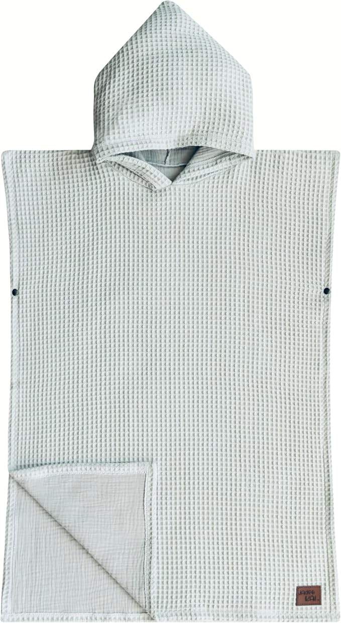 Hooded Towel for Babies + Toddlers | Snaps into a Poncho | Organic Cotton Waffle | Lighweight and Absorbent | Bath, Beach, and Pool | Multiple Colors (Small (0-3 Yrs), Fog)