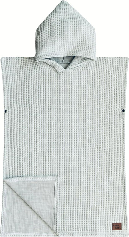 Hooded Towel for Babies + Toddlers | Snaps into a Poncho | Organic Cotton Waffle | Lighweight and Absorbent | Bath, Beach, and Pool | Multiple Colors (Small (0-3 Yrs), Fog)