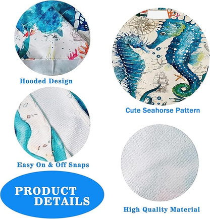 Seahorse Beach Towel with Hood for Boys Girls Premium Microfiber Kids Hooded Bath Towel Toddler Swim Pool Cover Up for 2-8 Years