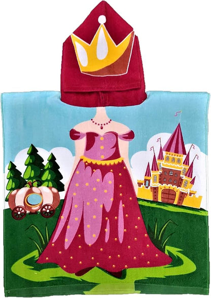 KOMARKIDS Dream Big Princess Cinderella, Bella and Rapunzel 2 Toned Pink Microfiber Hooded Poncho Towel