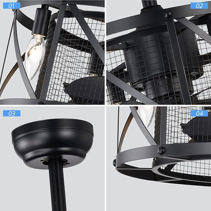 NicBex Ceiling Fan 20 Inch Modern Ceiling Fan with Lights Ceiling Fans with 5 Blades and Remote Control Reversible Small Caged Ceiling Fan for Bedroom, Living Room, Matte Black