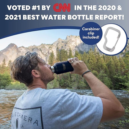 Healthy Human Stainless Steel Water Bottle | Double Walled Vacuum Insulated Water Thermos for Adults | Eco-Friendly Travel Bottles with Leak Proof Lid (Navy Blue, 32 oz/ 946 ML)