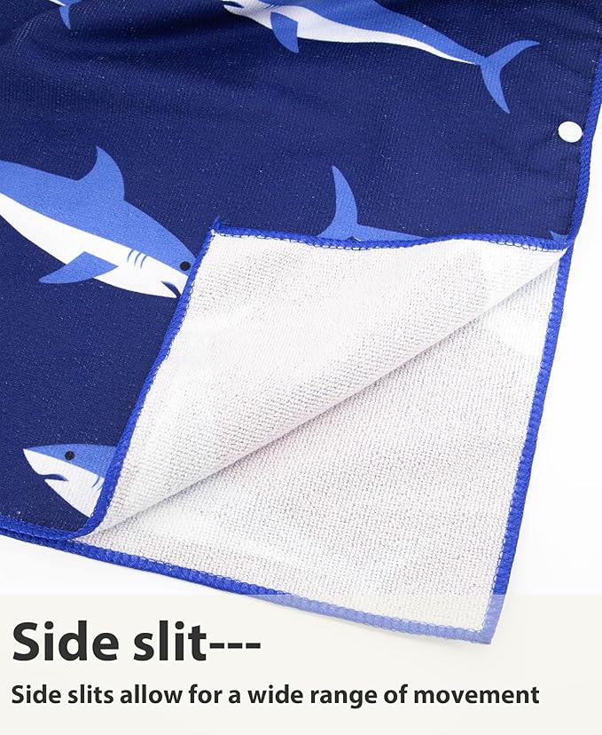 MissShorthair Kids Toddler Poncho Towels, Hooded Beach Towel for Girl&Boy, Surf Poncho Swim Changing Robe Microfiber Bath Towel for 4-6 Years Blue Shark
