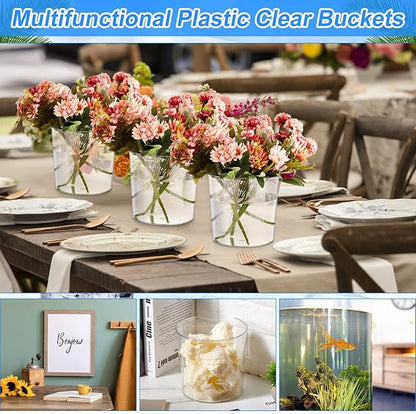 Plastic Ice Bucket Clear Flower Vases 6L Large Champagne Beer Buckets Classic Transparent Wine Chiller Tub Portable Wine Cooler Bucket Multipurpose Trash Can Wastebasket for Party Bar Kitchen (24 Pcs)