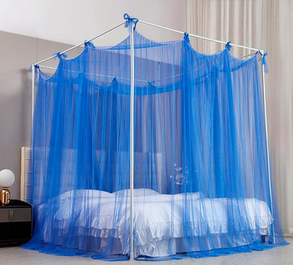 Mengersi Bed Canopy Mosquito Net for Bed,Canopy Bed Curtains Elegant Bed Drapes Screen Netting Canopy Curtains Bedroom Decor (Blue, California King)
