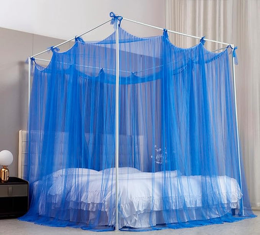Mengersi Bed Canopy Mosquito Net for Bed,Canopy Bed Curtains Elegant Bed Drapes Screen Netting Canopy Curtains Bedroom Decor (Blue, California King)