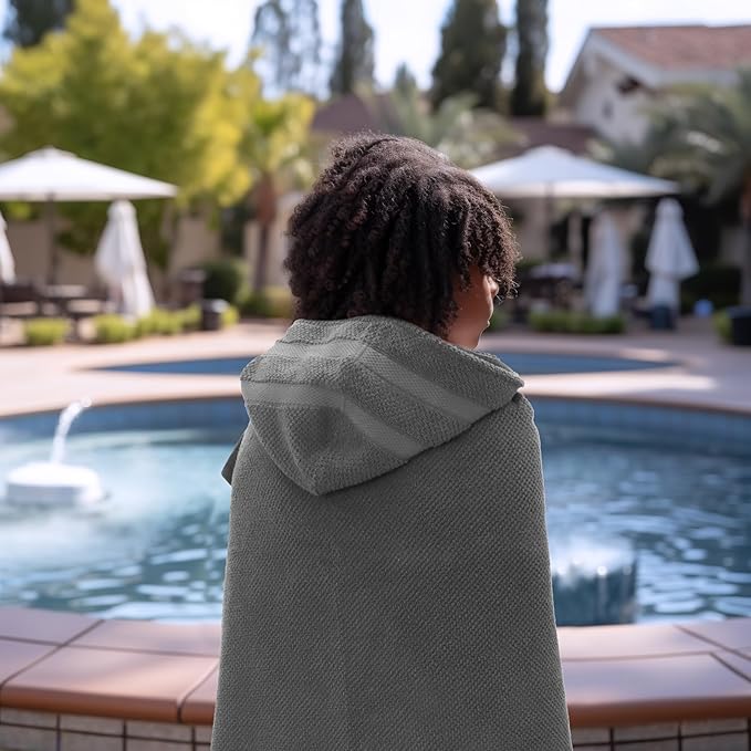 Hooded Bath Towel Wrap - 100% Cotton Popcorn Large Oversized Hooded Kids Towel - Toddler Shower Pool Beach Towel - 600 GSM - Soft Absorbent Quick Dry Easy Care Gift - 30x52 inches - Grey