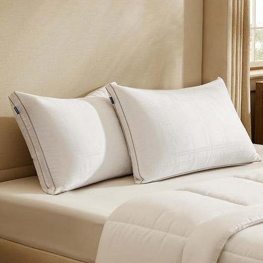 Bedsure Luxury Goose Feathers Down Pillows - 300 Thread Count Cotton Cover Gusseted Hotel Collection Bed King Pillows Size Set of 2, Ultra-Soft High Elasticity Sorona Fiber Layer Pillows for Sleeping