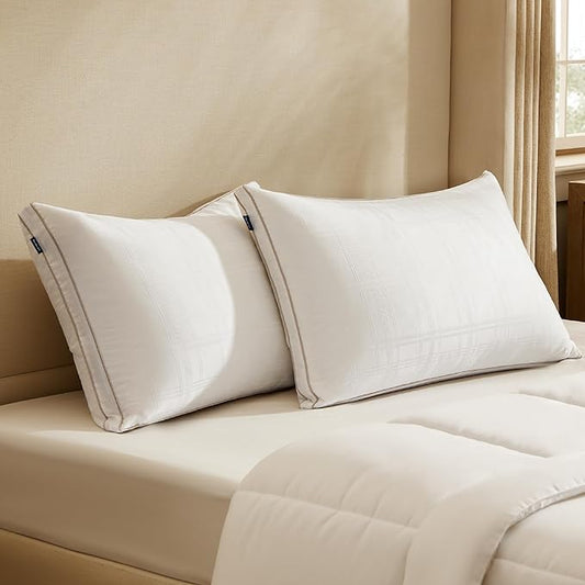 Bedsure Luxury Goose Feathers Down Pillow - 300 Thread Count Cotton Cover Gusseted Hotel Collection Bed Queen Pillow, Ultra-Soft High Elasticity Sorona Fiber Layer Pillows (2, Peyote, Queen)